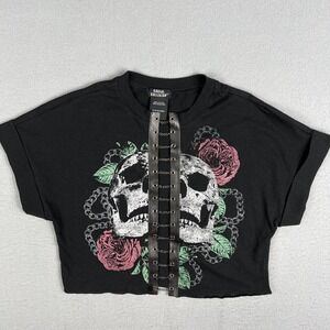 Social Collision Skull Rose Chain Crop T Shirt Small Goth Emo‎ Punk Hot Topic